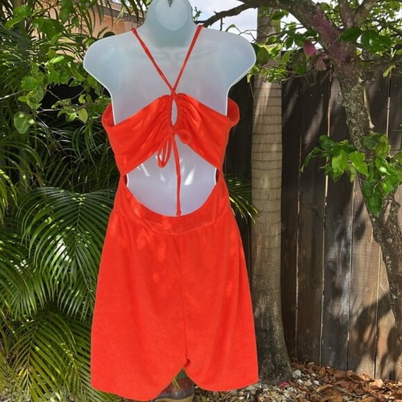 DEREK HEART Orange Terry Cloth Romper size large - Picture 2 of 6